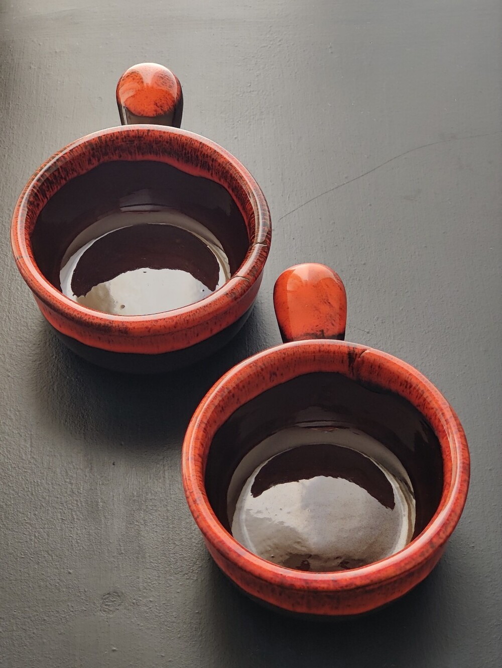 2 | MCM | Evangeline Pottery 🇨🇦 | Onion Soup Bowls with handles 🔴🟠